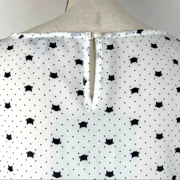 Iris Cat Face Print Cap Sleeve Blouse Kawaii Size S - Picture 6 of 10